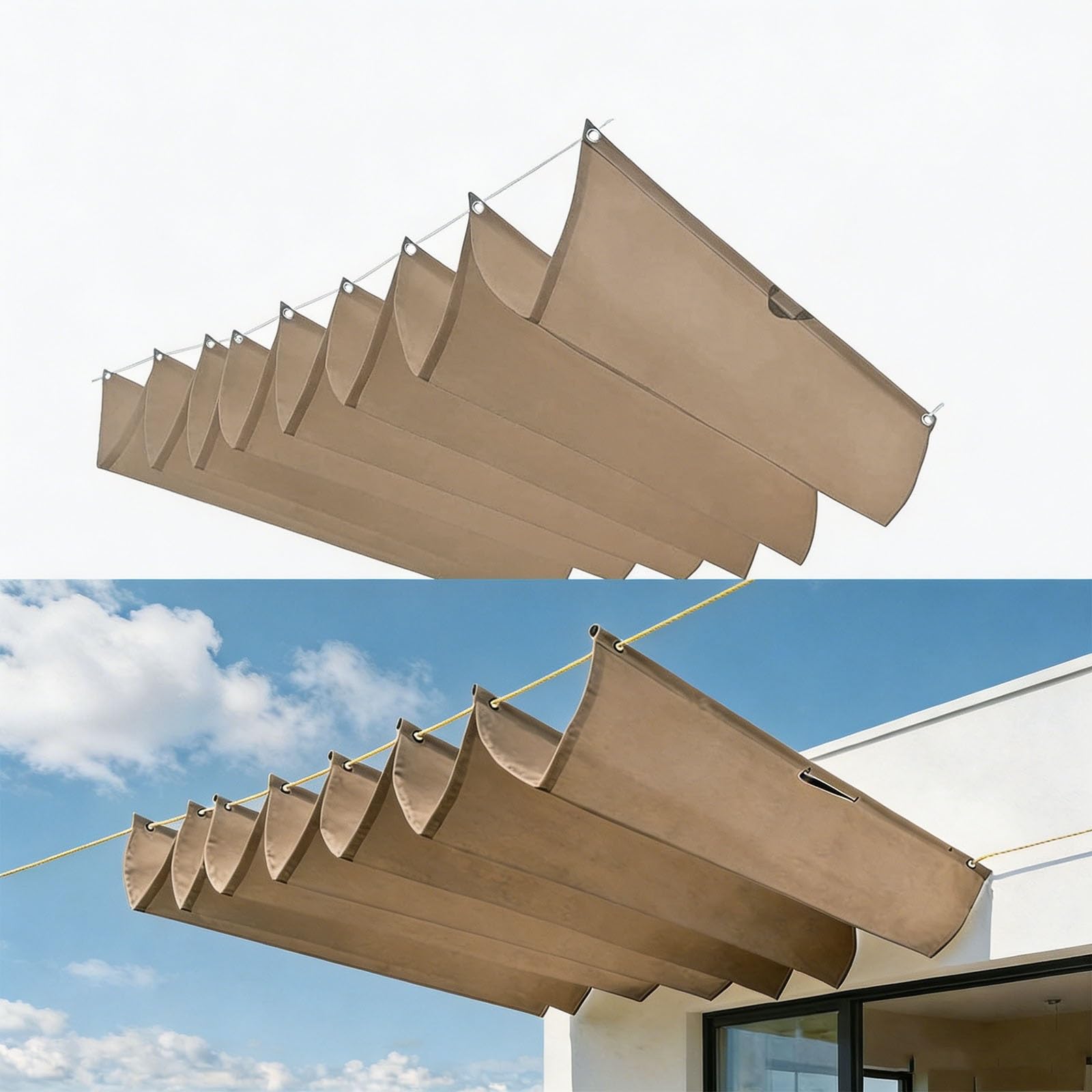 Voile d'ombrage extérieur de jardin pour patio et terrasse, toile de pergola rétractable kaki
