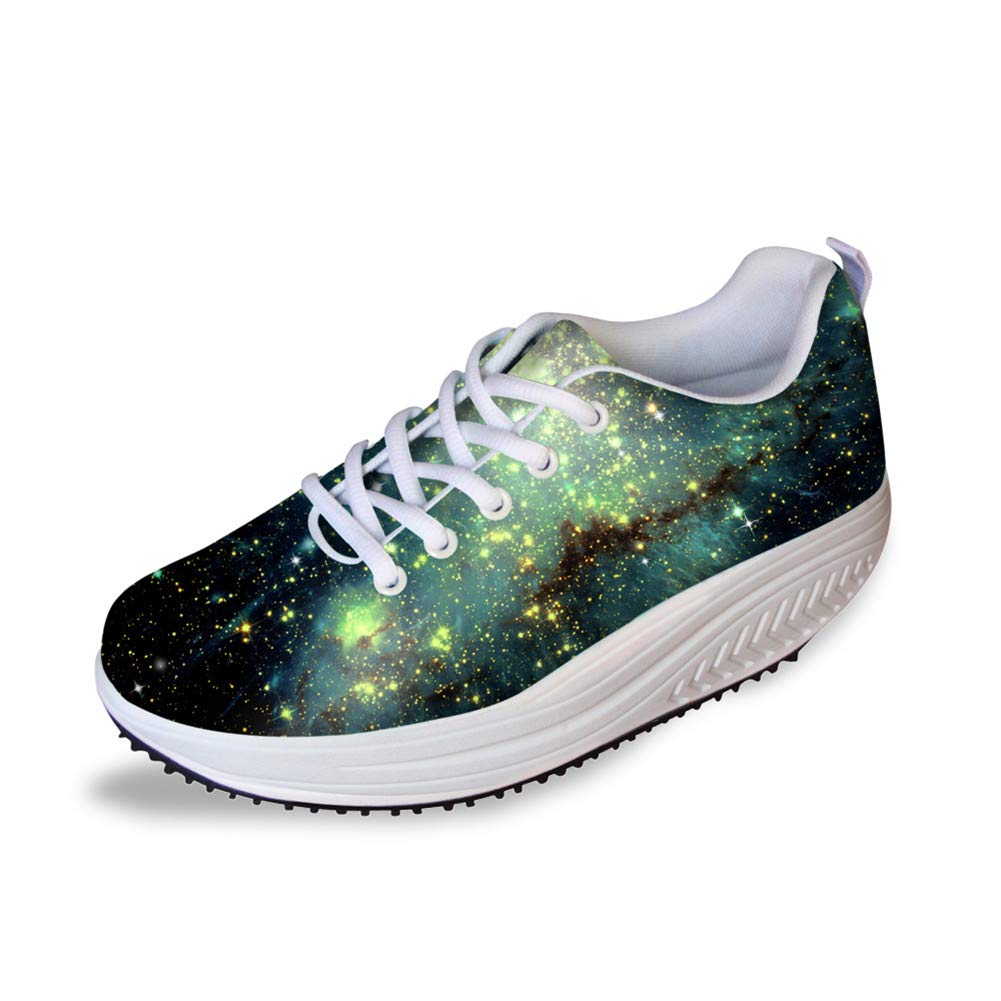 Bigcardesigns Women Wedge Sneakers Outdoor Fitness Toning Shoes Lace-ups Breath Mesh Pumps Galaxy Designs