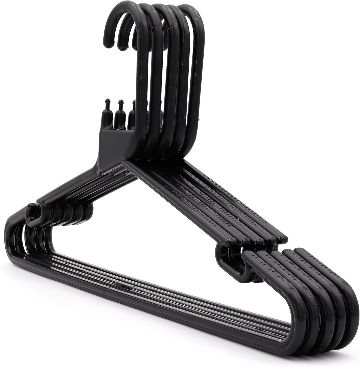 Want Clothing Adult Heavy Duty Colour Plastic Coat Hangers Strong Clothes Hanger for Suit Trousers Bar Coat Jackets Shirts Dresses Skirts Hooks, Space Saving, 42 cm (10, Black - Notched)