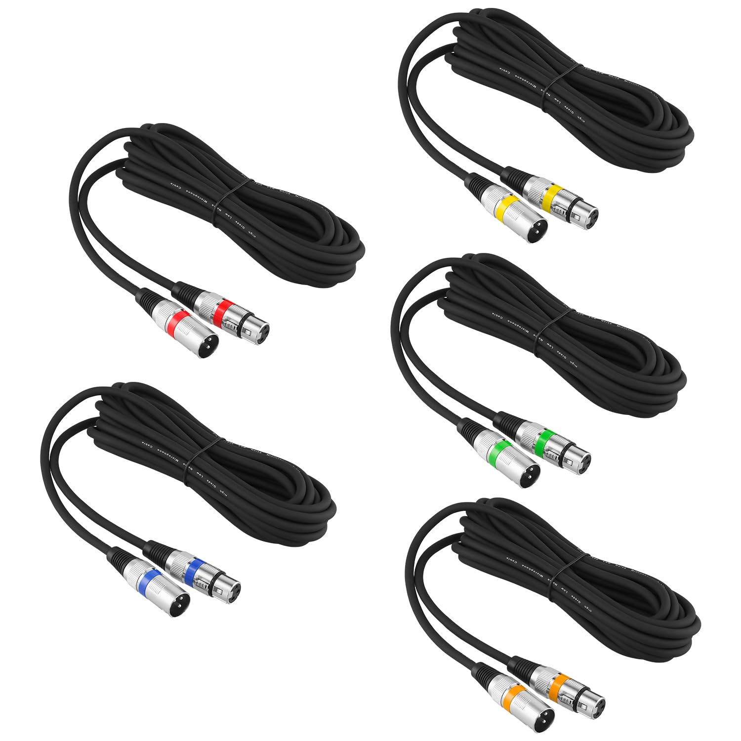 QWORK® 5M XLR Male to Female Microphone Cable, 3-Pin Anti-interference for Speaker Audio Mixer, 5Pcs - Image 2