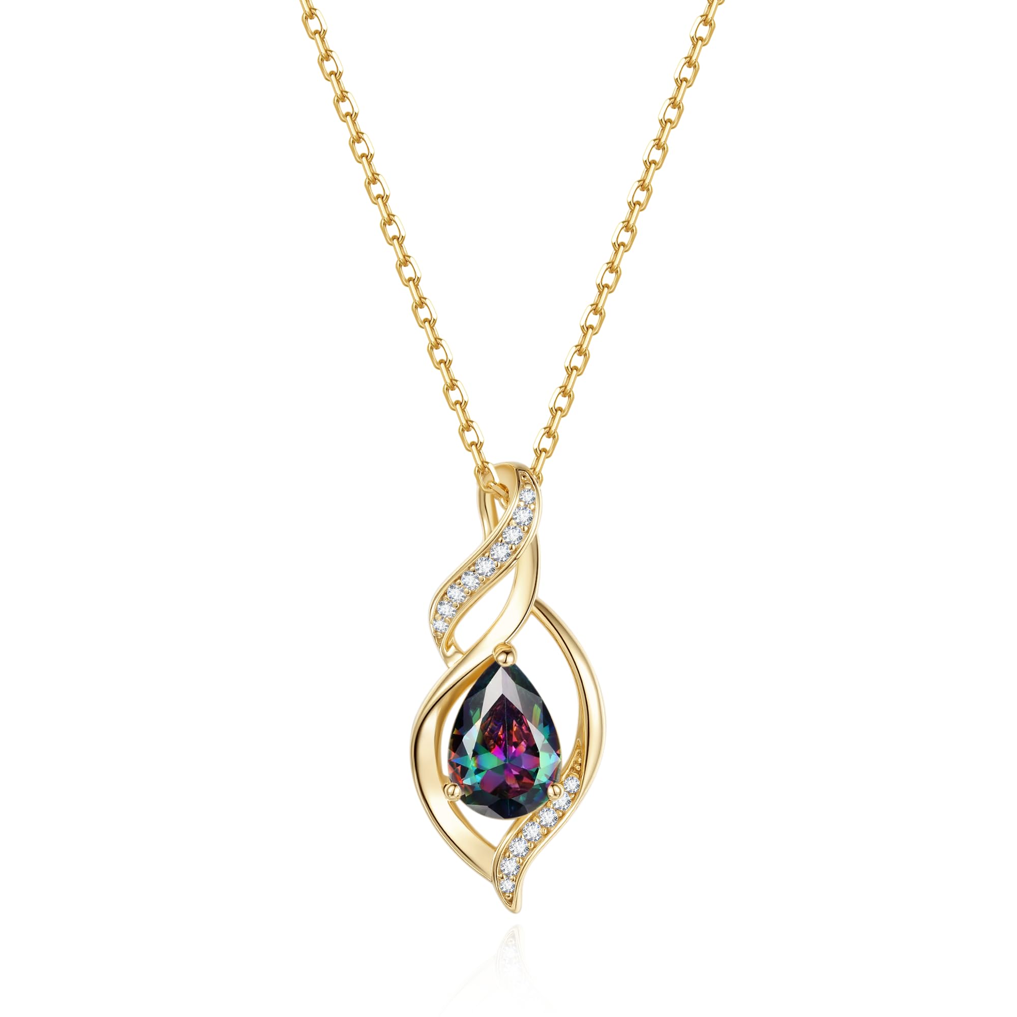FANCIME Doppel Twist Unendlichkeit Birthstone Kette für Damen 925 Sterling Silber Vergoldet Infinity Tropfen Geburtsstein Anhänger Halskette Schmuck Geschenke für Frauen Mädchen, Kettenlänge: 40+5 cm