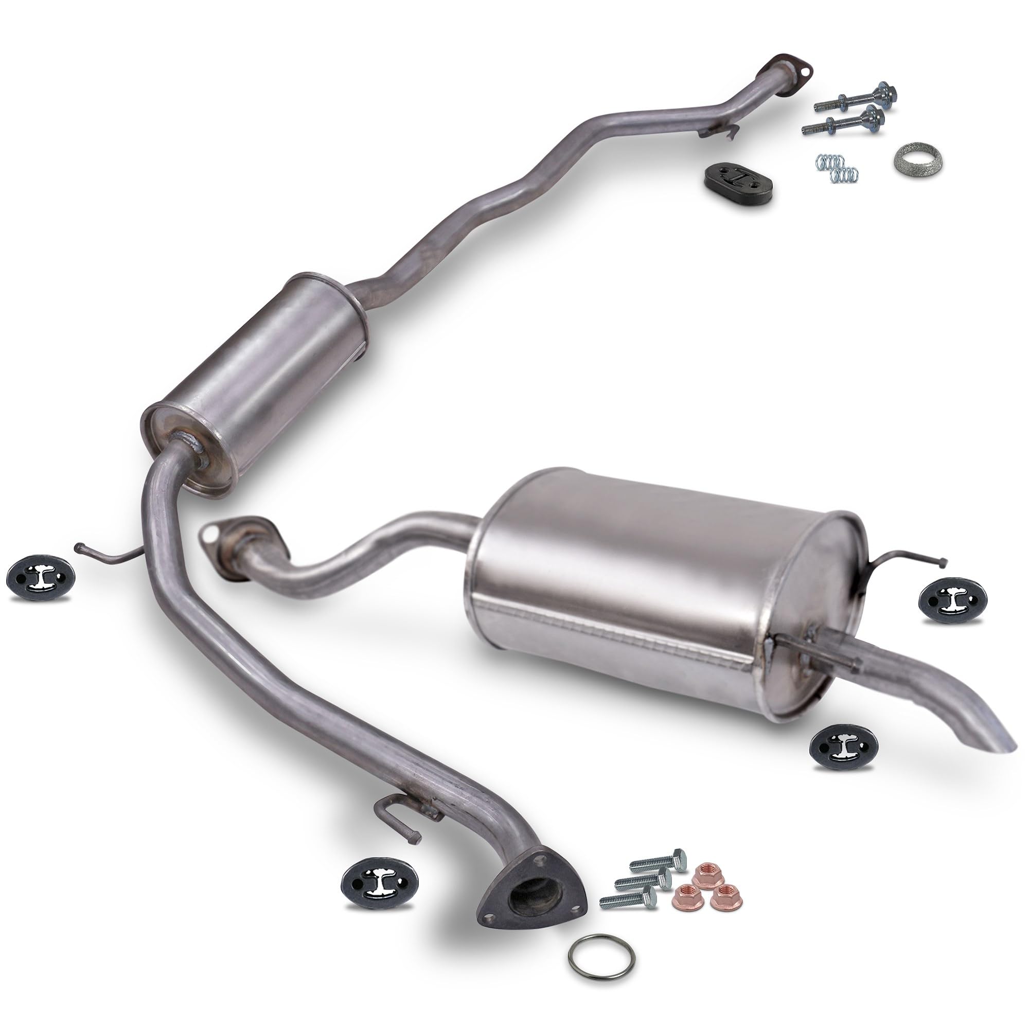 ATEC Germany Auspuff Schalldämpfer Set 1x Mittelschalldämpfer, 1x Endschalldämpfer inkl Montagezubehör Kompatibel mit HONDA JAZZ II (GD_, GE3, GE2)