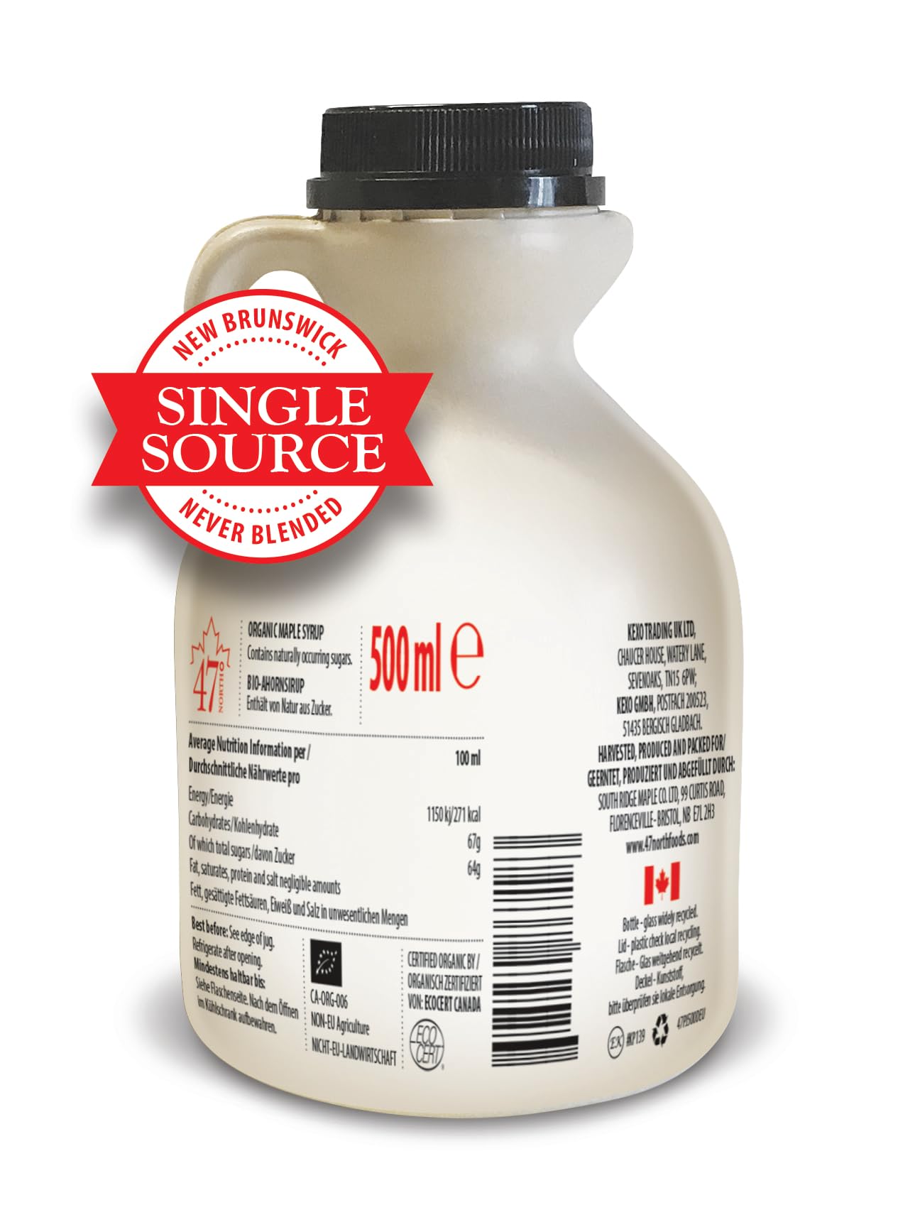 47° North Sirop d'érable biologique doré, FONCÉ – FORT, Canada, 500ml, source unique, grade A, sans gluten, végétalien, goût léger et sucré pour les crêpes et plus encore