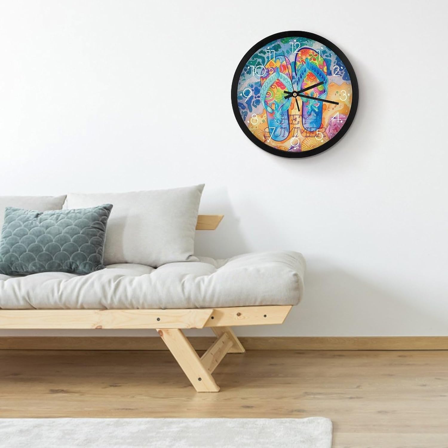 Beach Sea Shell Flip Flops Wall Clock 10 Inch Silent Non-Ticking Decorative Wall Clocks Battery Operated for Kitchen/Living Room/Bathroom/Bedroom/Office