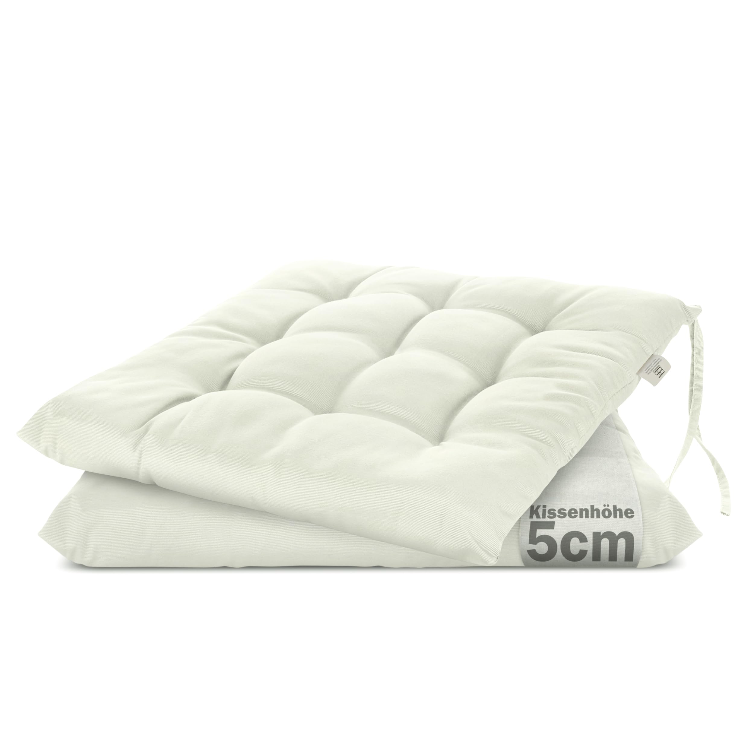Brandsseller 2er Set Stuhlkissen 40x40x5 cm Sitzkissen Polster Stuhlauflage mit Haltebändern Dekokissen für Indoor Outdoor gesteppt - Weiß