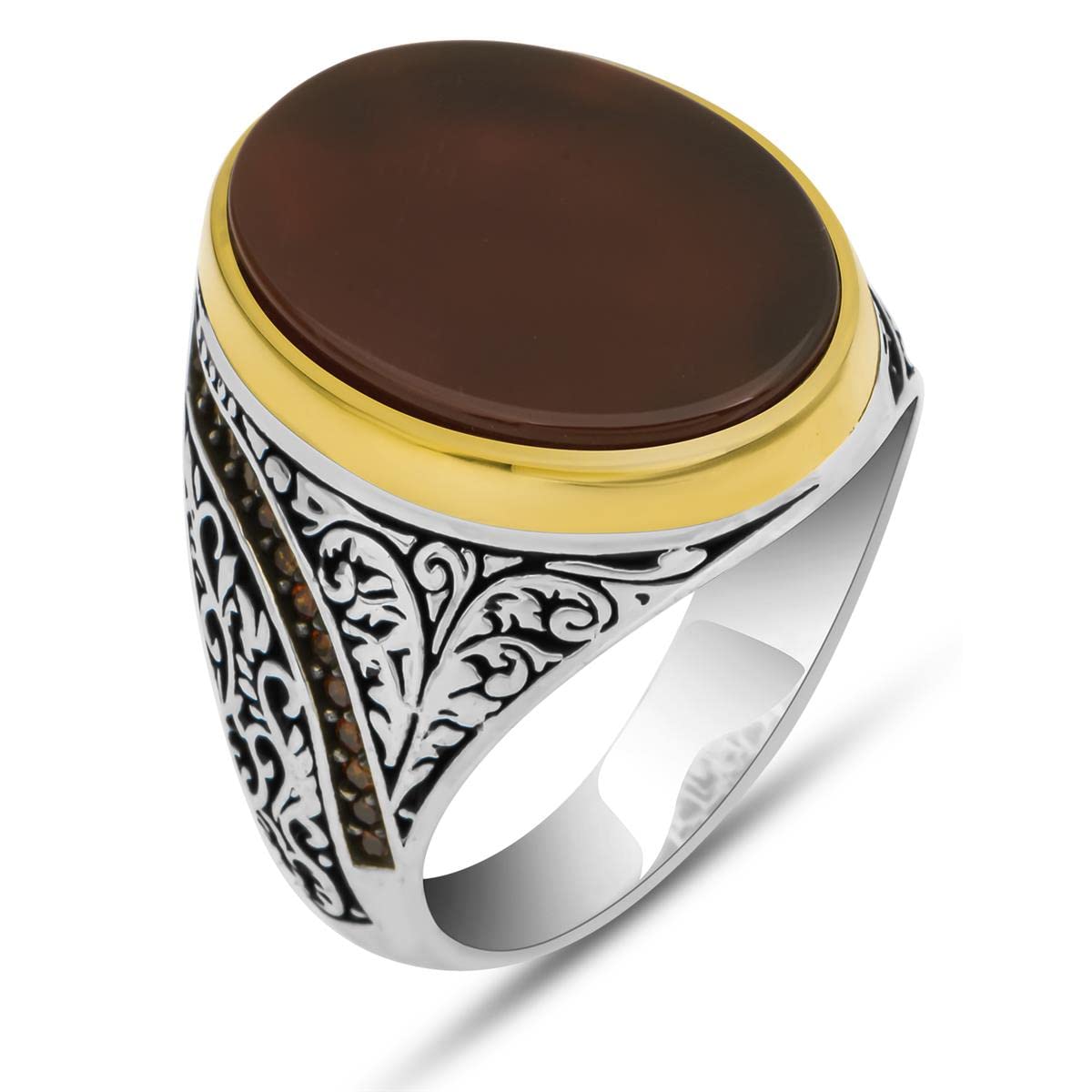Bague en argent pour hommes, pierre Aqeeq d'agate Algeria Ubuy