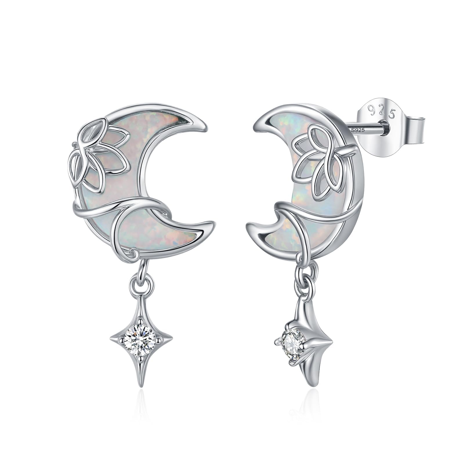 OHAYOO Opal Ohrringe 925 Sterling Silber Mond Lotus Ohrstecker Ohrringe Opal Blumen Mond Schmuck für Damen Mädchen
