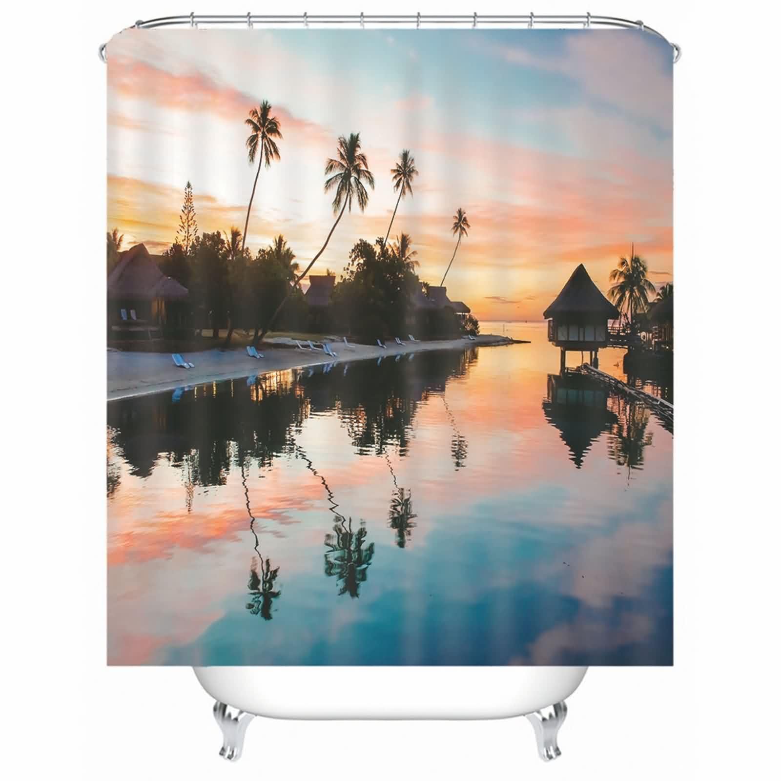 Rideau de douche orange coucher de soleil en polyester imperméable et lavable pour salle de bain