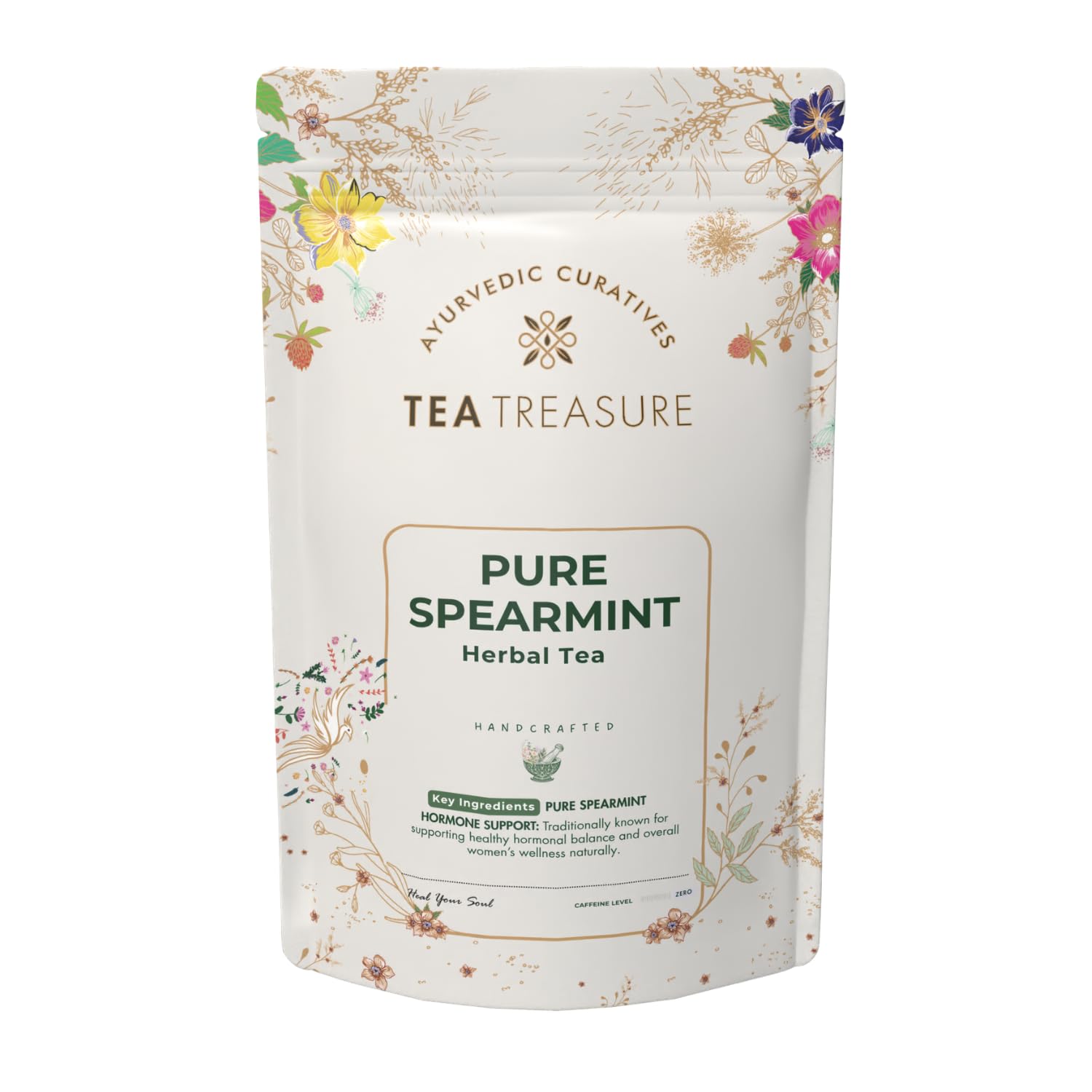 Tea Treasure - Spearmint Herbal Tea - 100 gm - Helps in PCOS, PCOD, Relief Hormonal Balance, Weight Management, Reduce Facial Hair and Digestion | Caffeine Free Spearmint Whole Leaf Tea