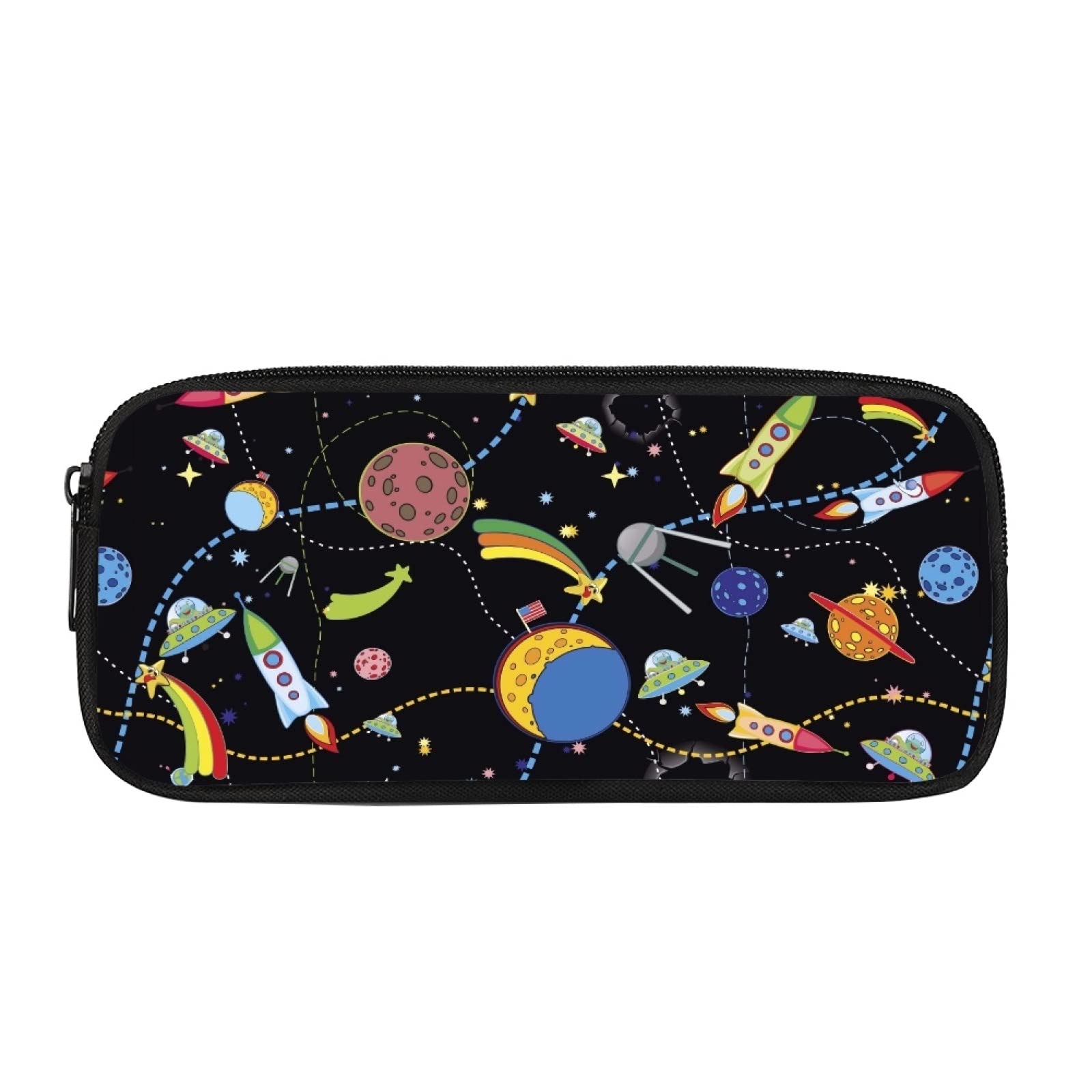 Kuiaobaty Outer Space Planets Pencil Case for Kids Rocket Spaceship Print Pencil Pouch Zip up Durable Stationary Bag — image 1