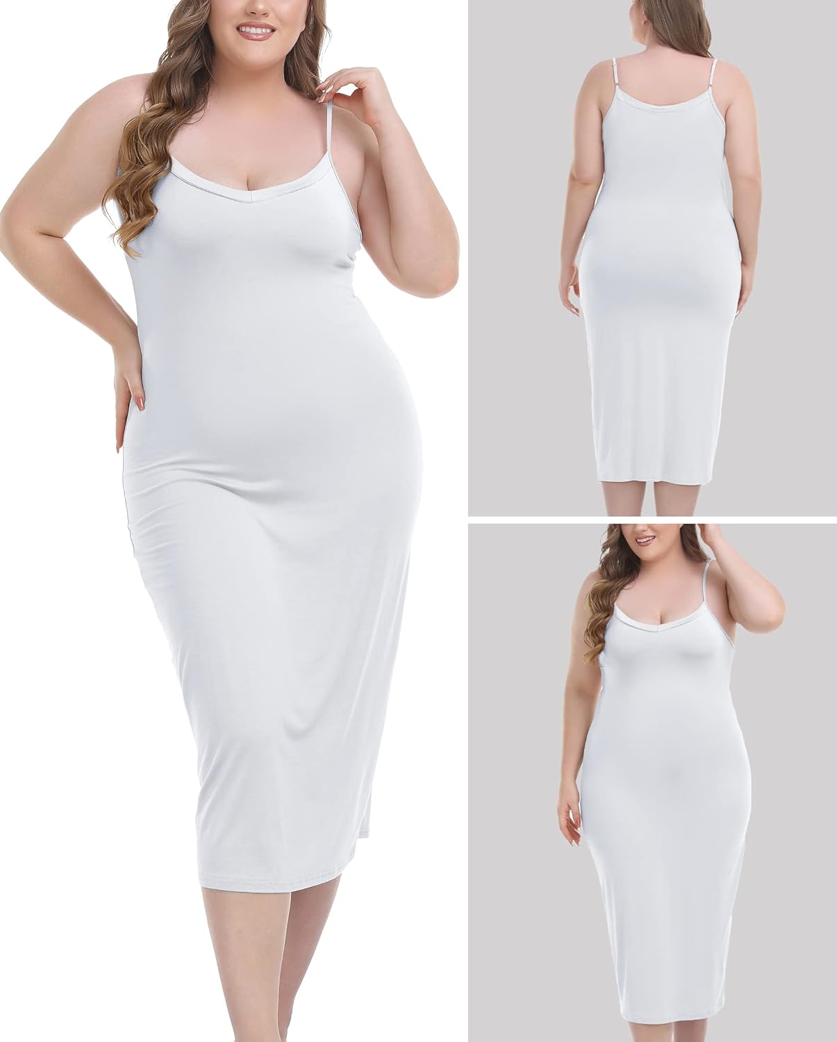 Vlazom Women's Plus Size Full Slip Dresses Adjustable Spaghetti Strap Under Dresses Long Nightgown V-Neck Cami Dress - Image 2