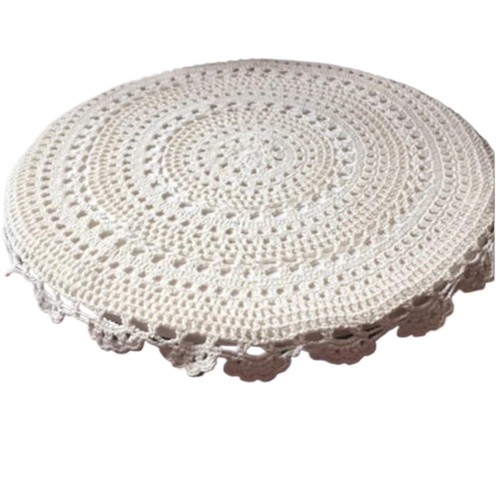 ZHSOAO 1pc Round Bedside Table Cover Handmade Crochet Lace Cotton Placemat Tablecloth Home Wedding Decoration for Furniture Dresser(30CM)
