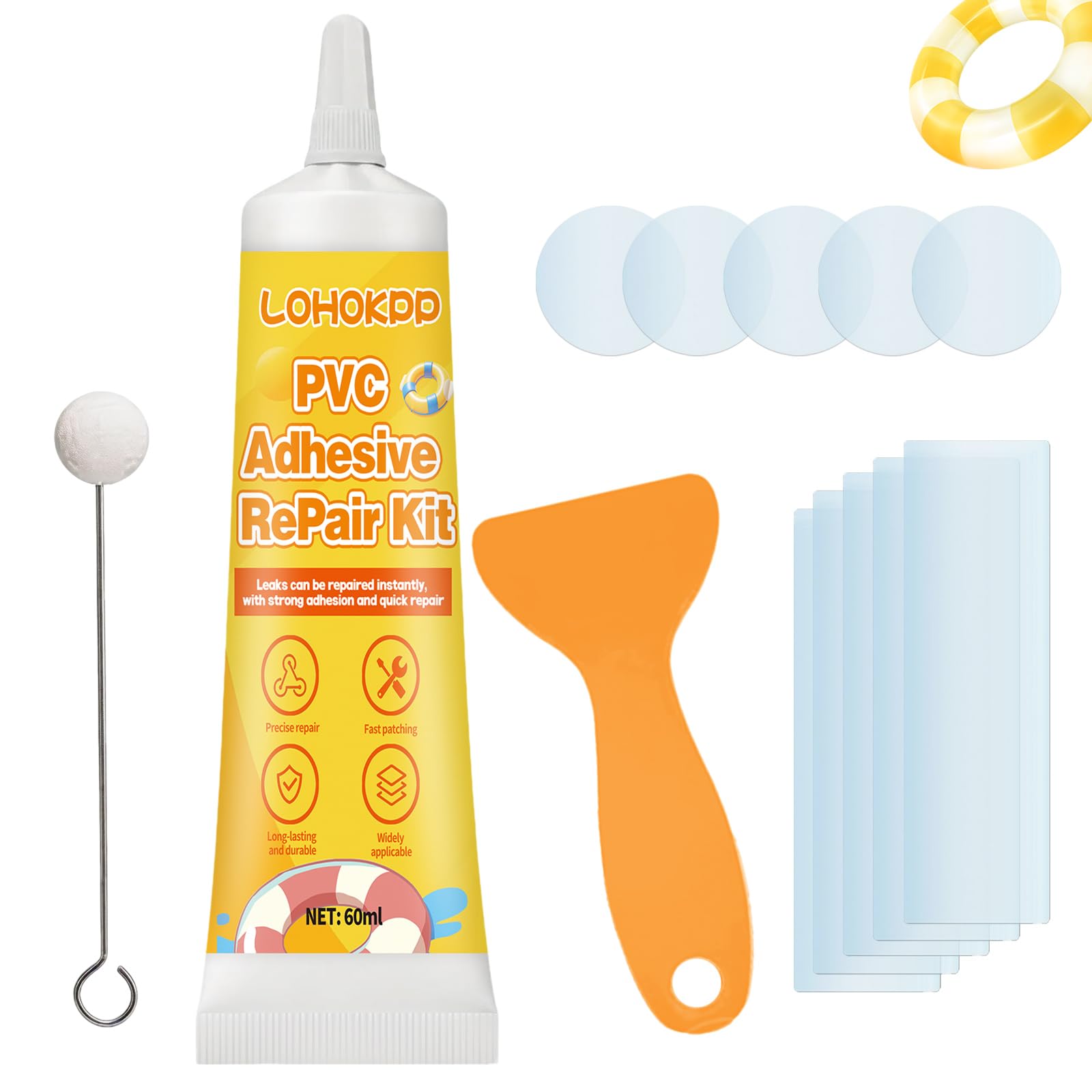 Kit Réparation Piscine 60ml Colle PVC Rustines Transparentes Imperméable