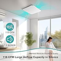 Vista 2 de Extractor de Baño 110CFM con Diseño de Rejilla Oculta, Sistema de Ventilador de Ventilación de Techo Silencioso Ultra 1.0 Sones - Extractor de Baño