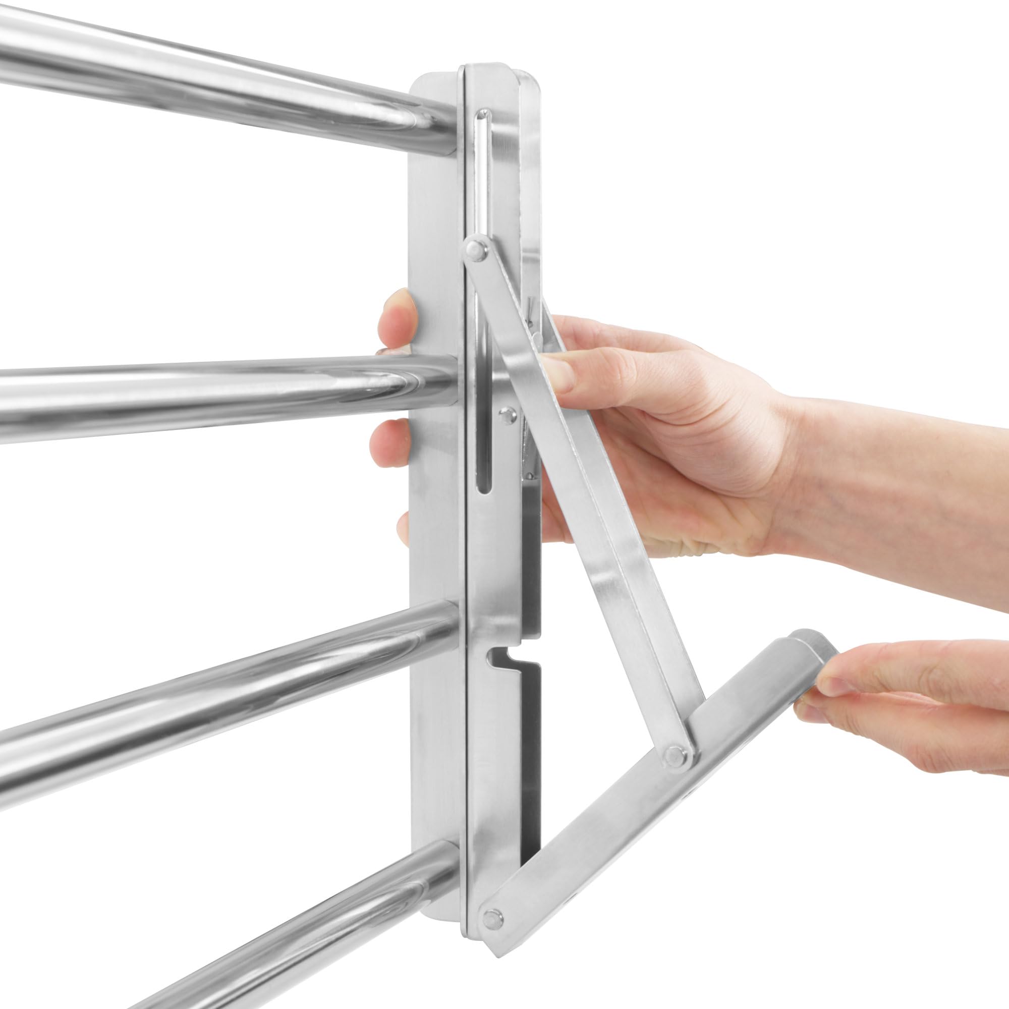 Mahlzeit Mensola da parete in acciaio inox, design asta, 120 x 30 cm, pieghevole, argento, in acciaio inox, montaggio a parete, per cucina, cucina, mensola da parete, mensola da parete per la