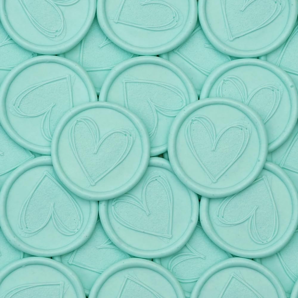 Poemluve 50Pcs Heart Wax Seal Stickers Self-Adhesive Premade Wedding Wax Seals for Invitations, Envelope, Place Cards, Gifts, Scrapbooking - Valentine's Day Wax Seal (Mint Cream)