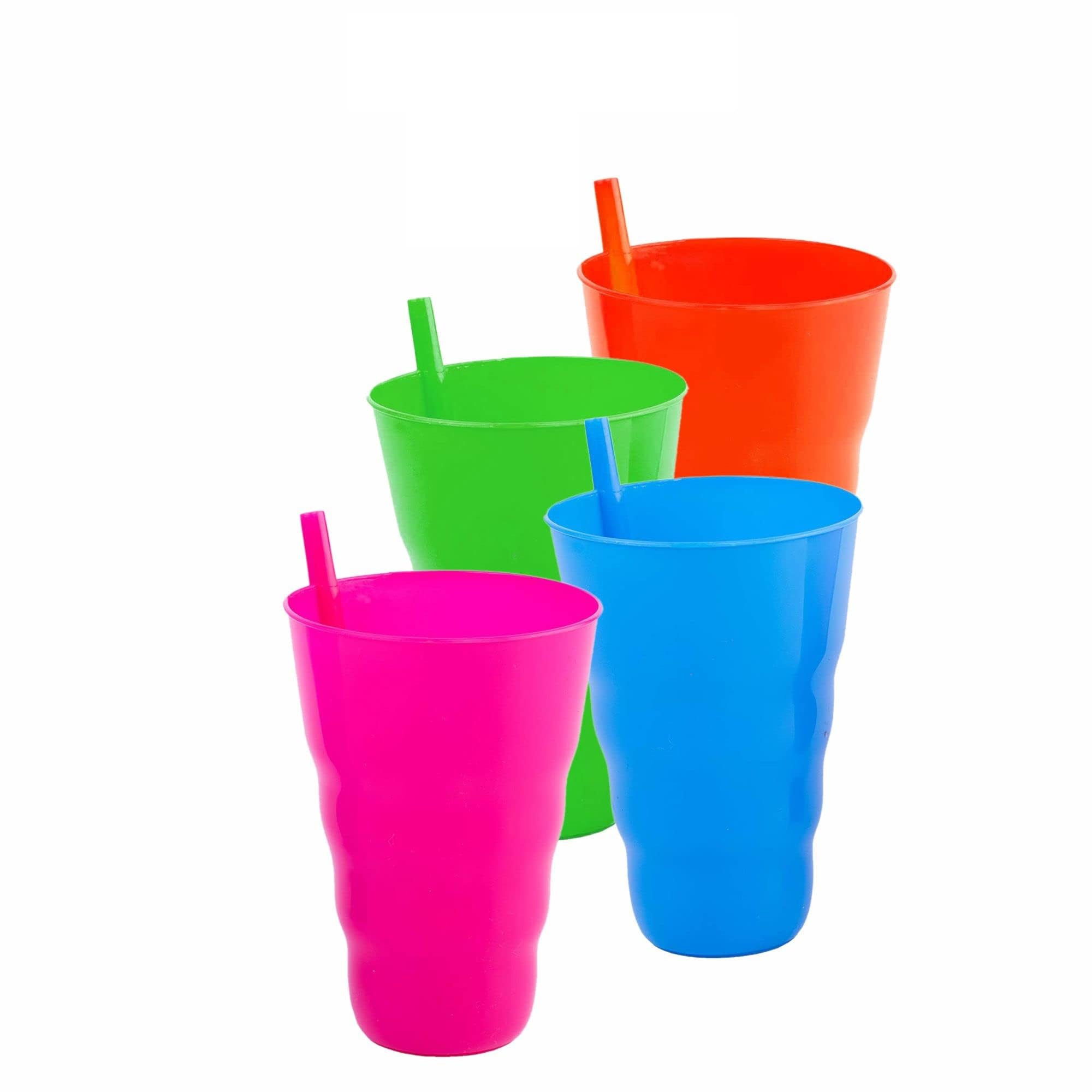 Tumblers Drinking Built in Straw Glasses Set Highball Tall Water Tumbler Glasses Cup no spil Unbreakable Glassware Ideal for Kids Drinking Water Juice Milk (Pack of 4) (Mix)