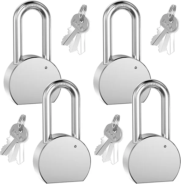 Lanuovx 4 Pack 2.5 Inch(65mm) Heavy Duty Solid Steel Keyed Alike Padlocks,Chrome Plated Long Hardened Steel Shackle High Security Padlock for Gates,Storage,Toolboxes