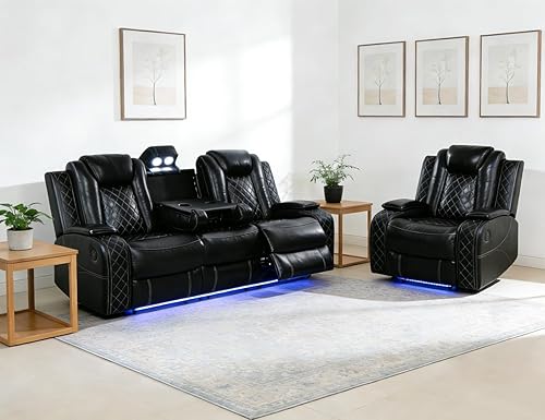 Miniatura 50 de Juego de sofá reclinable eléctrico, juego de sofá reclinable de cine en casa, sofá biplaza reclinable de cuero transpirable con Debut negro,Negro