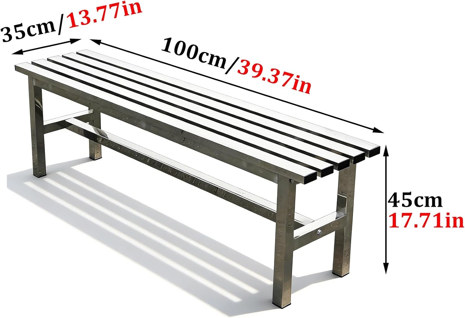 304 Stainless Steel Weatherproof Backless Outdoor Bench - Heavy-Duty Garden Seating for Patio, Yard, School - Supports 660 lbs, 39.37" Length