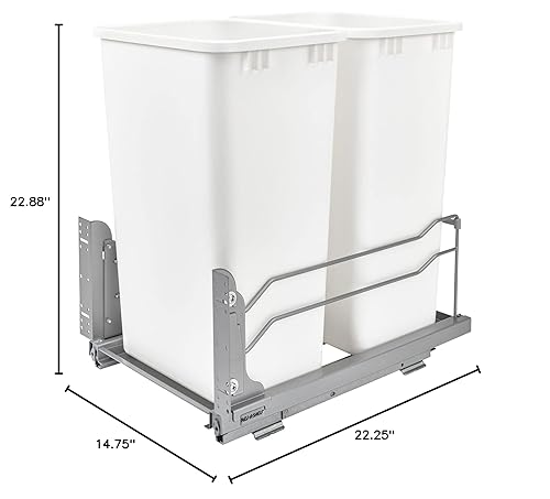 Miniatura 10 de Rev-A-Shelf 53WC-2150SCDM-211 Contenedor de residuos extraíble de montaje inferior doble de 50 cuartos para armarios de cocina de altura completa