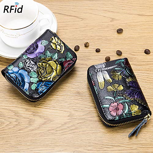 Meufam Womens Walllet RFID Blocking Leather Credit Card Wristlet Large Capacity Double Zip Ladies Floral Print Mini Wallet (Yellow)4