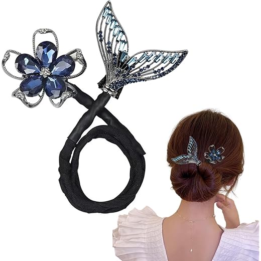 PALAY® Magic Hair Bun Maker for Hair Mermaid Tail Rhinestone Hair Bun Shaper Elegant Floral Hairstyle Twist Hair Bun Accessories for Women & Girls Daily, Party, Wedding