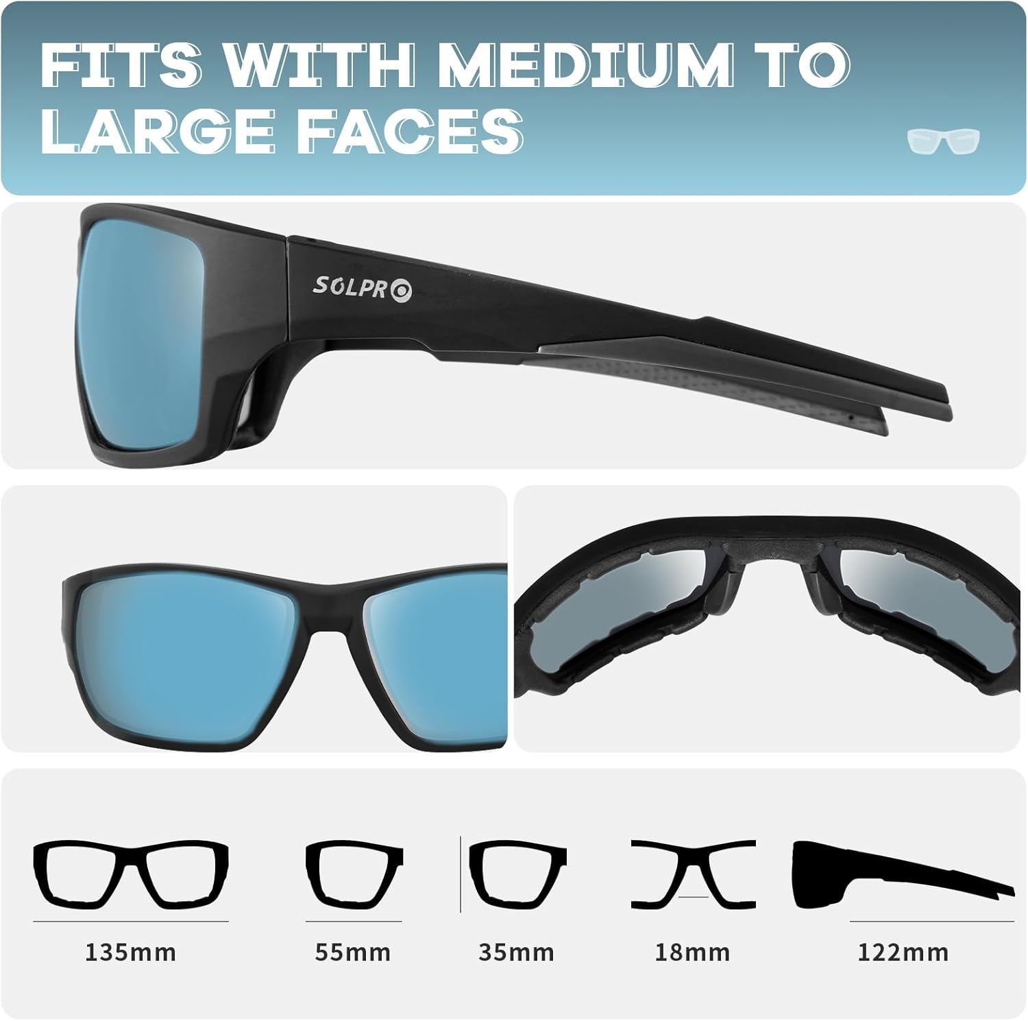 Polarized Riding Sunglasses Foam Padded Wraparound Fit Men Women Motorcycle Driving Running Cycling Fishing