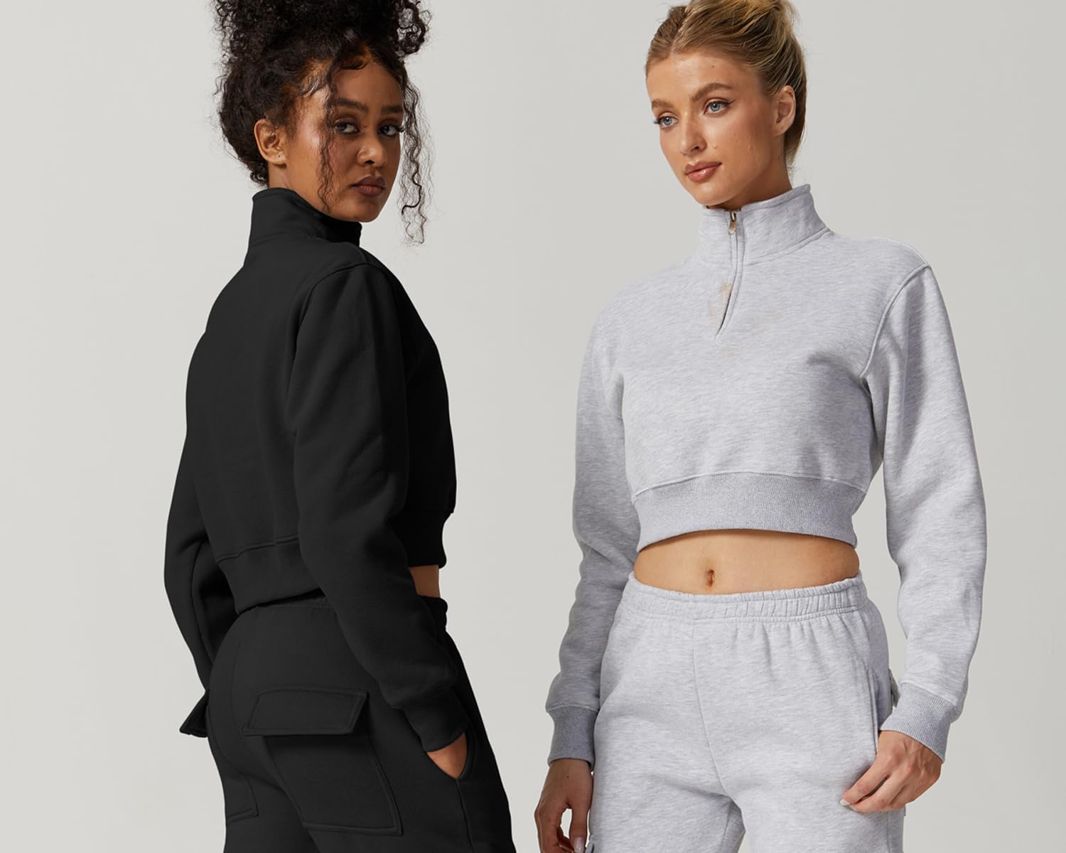 QINSEN Womens Half Zip Crop Sweatshirt High Neck Long Sleeve Pullover Cropped Top - Image 6