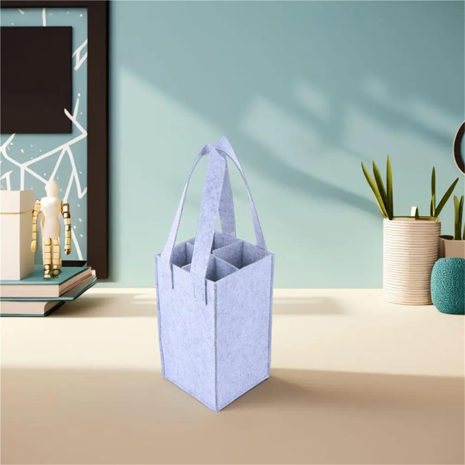 4Pcs Foldable Felt Wine Carrier Tote Bag Multi Bottle Organizer Bags Portable Travel Camping Picnic für Wein & Bier