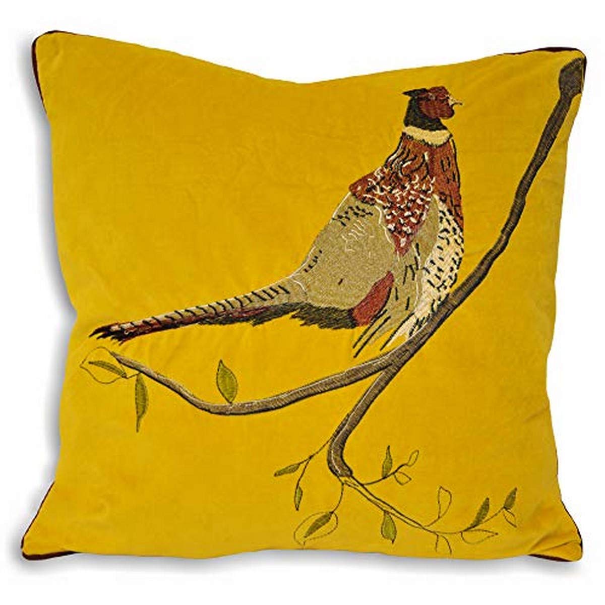 Paoletti Unisex Mustard Hunter Embroidered Pheasant Velvet Cushion In | Size: 45Cm X 45Cm