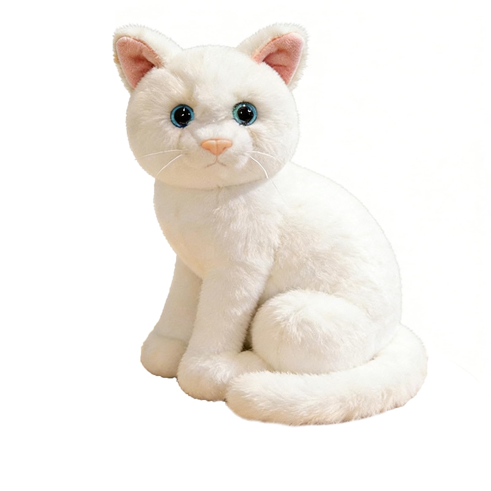 ZBELLO Realistic Cat Plush, 26cm Simulation Sitting Cat Soft Toy, Kitten Plush Toy, Cuddly Cushion, for Cuddling and Playing, Gift For Boys and Girls (White)