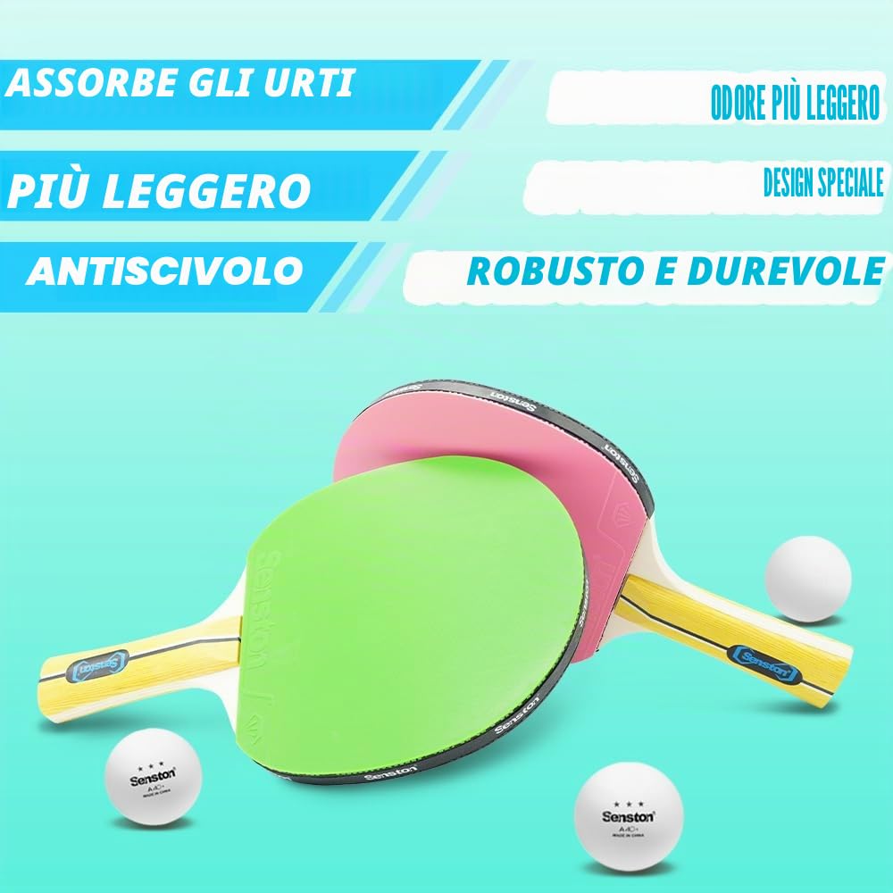 Senston Set di racchette da ping pong (4 racchette) – Opzioni colorate per competizioni casuali e divertimento in famiglia | Il set da ping pong perfetto per ragazzi e adulti
