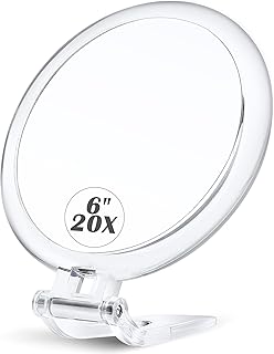 MIYADIVA 6In 20X Magnifying Mirror, Double Sided Travel Mirror, Foldable Hand Mirrors with Handle, Portable Mirror for Traveling, Gift for Women