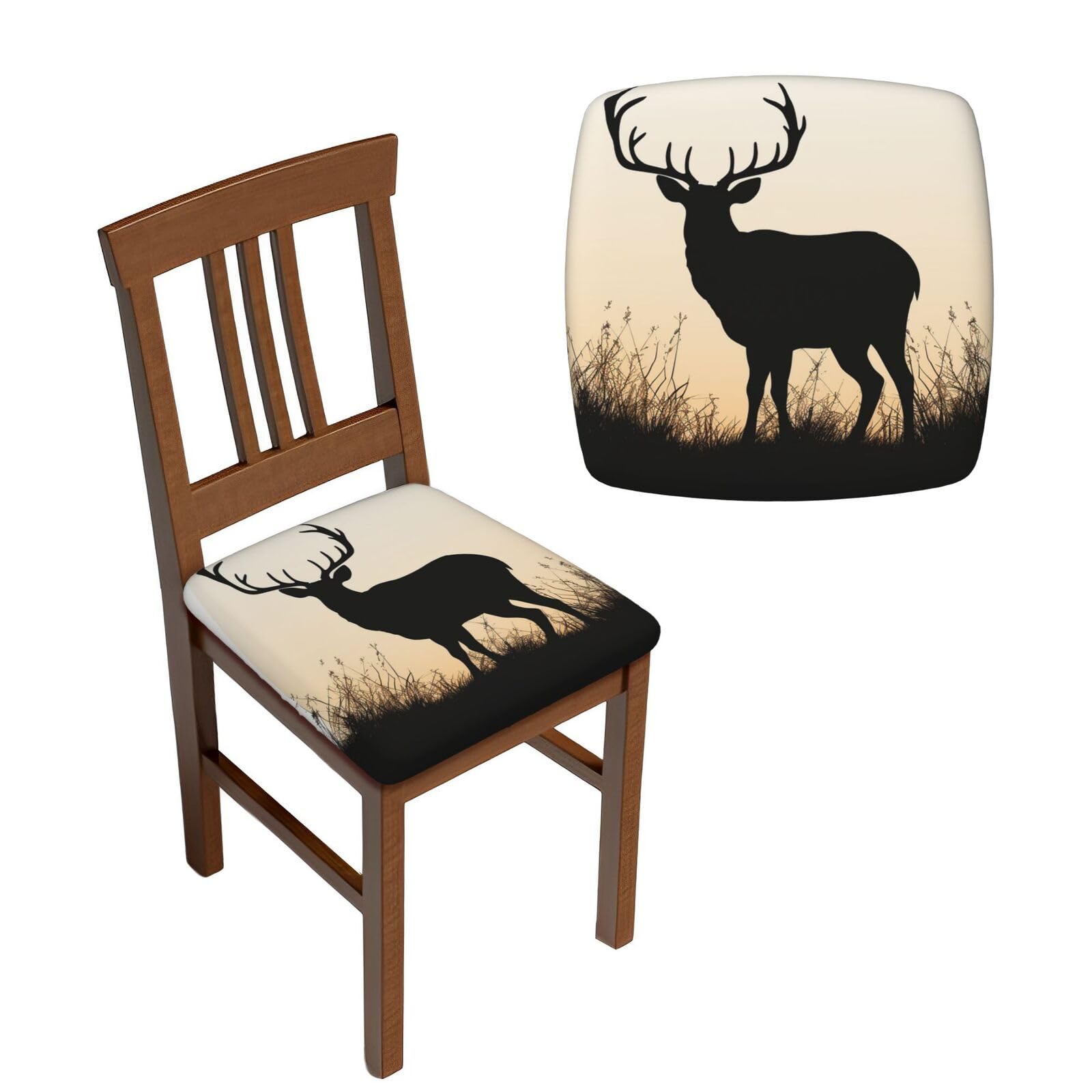 NONHAI 6PCS Dining Chair Seat Covers Set Deer Silhouette Stretch Removable Chairs Covers Washable Seat Cushion Slipcovers Protector for Dining Room Kitchen Chairs