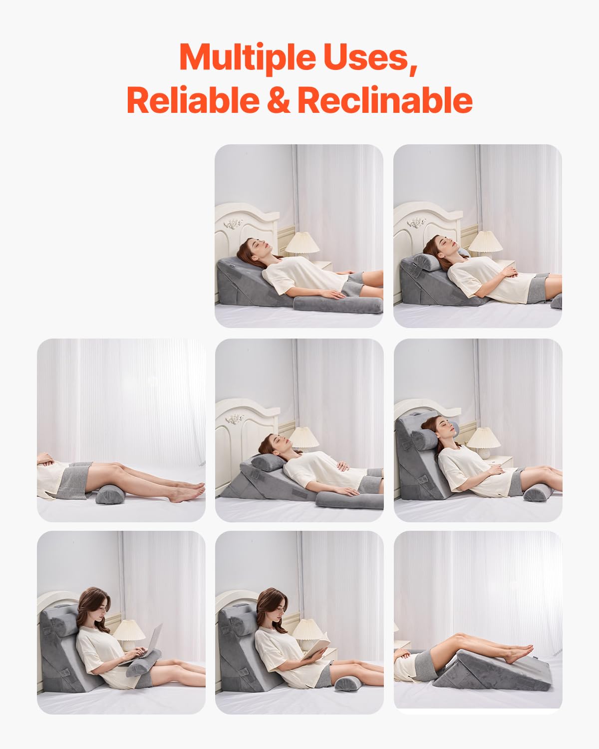 VEVOR Coussin Incliné Lit, Oreiller Triangulaire Orthopédique Réglable, Rembourrage Mousse, Housse Lavable, Coussin de Lecture Lit pour Soulagement Reflux Acide, Soutien Dos, Jambes, Bras, Gris Foncé