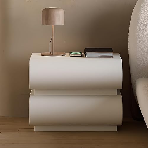 HIMAmonkey Mesita de noche con 2 cajones, mesita de noche con cuero de microfibra, mesita de noche de moda para dormitorio, no requiere montaje