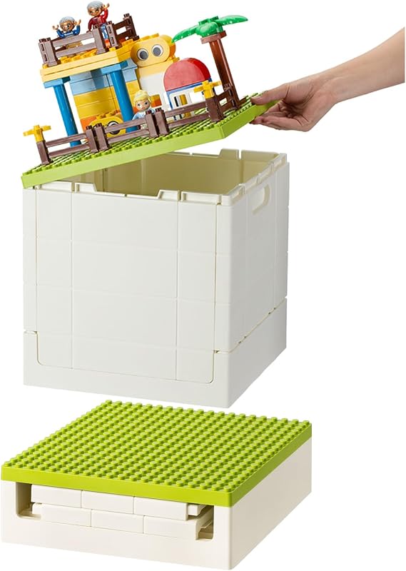 Caja de almacenamiento plegable para niños con base de construcción para bloques de Lego Duplo, 26 qt. Organizador de Juguetes para Niños y Niñas, Cofres de Juguetes Apilables de 25L para Niños, Verde