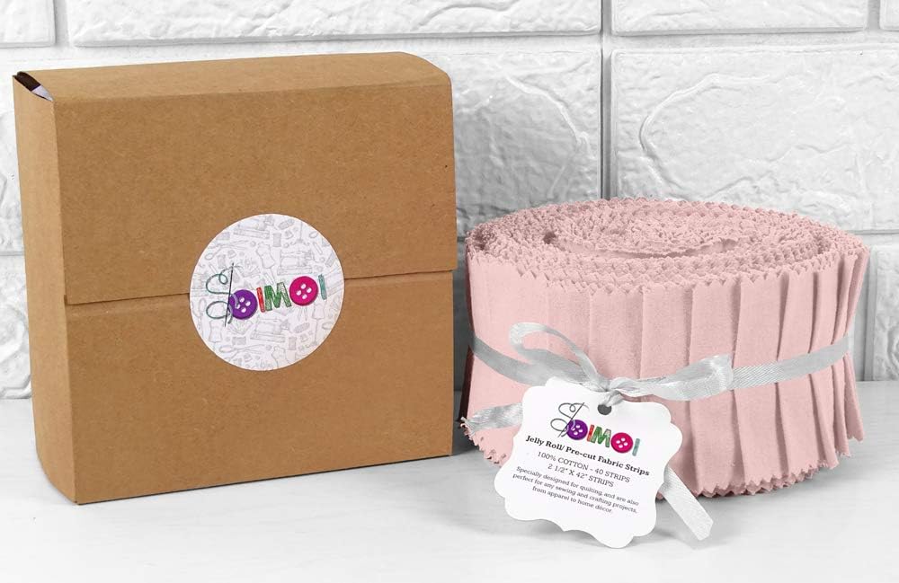 Soimoi 40Pcs Solid Pale Pink Precut Fabrics Strips Roll Up 2.5 Inches Cotton Jelly Rolls for Quilting