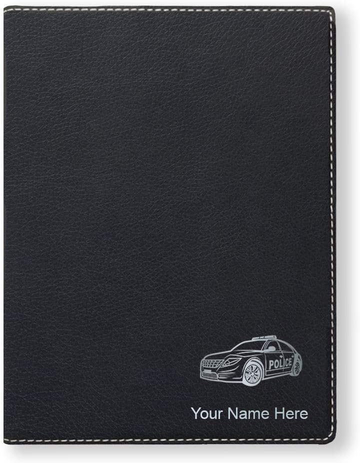 Small Portfolio Notepad, Police Car, Personalized Engraving Included (Black)