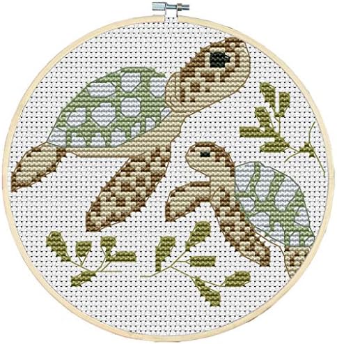 cici store DIY Counted Cross Stitch Kits-2 Turtles (22ร20Cm),Adults Handmade Needlework Embroidery Set for Wall Decor