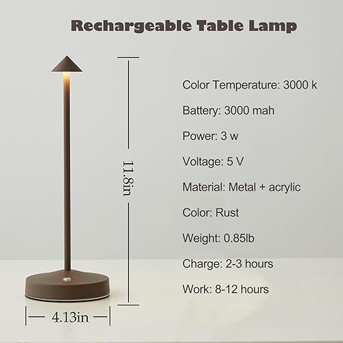 Vista 2 de Rechargeable Cordless Table Lamps,Modern Battery Operated Table lamp,Portable LED Touch 2 Levels Brightness Dimmable Bar Lamp,Small Lamp in Aluminum