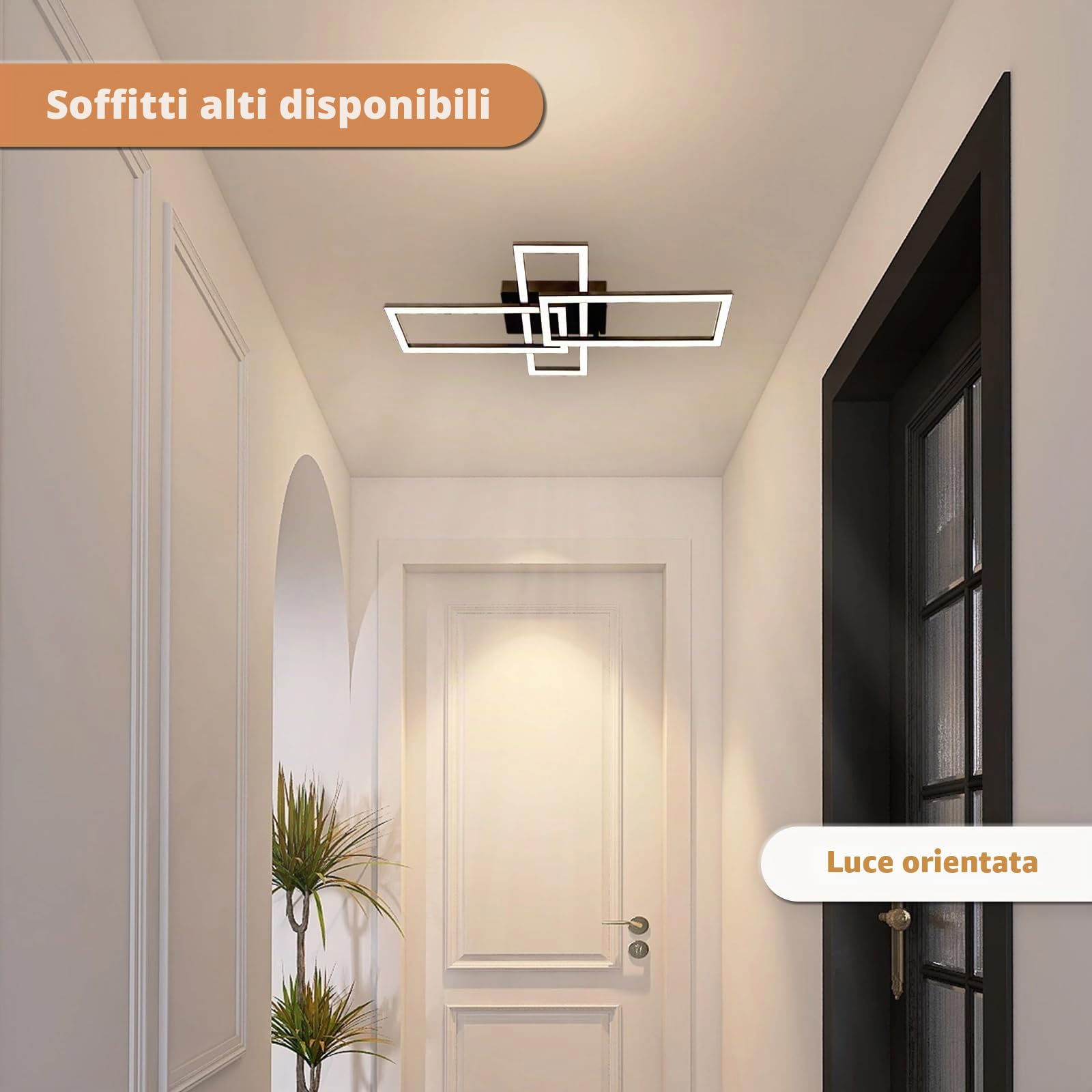 BrightFly Plafoniera a LED moderna, design quadrato, bianco e bianco, illuminazione naturale per camera da letto, soggiorno, corridoio, ufficio e sala studio, lampadario chic (finitura in plastica)