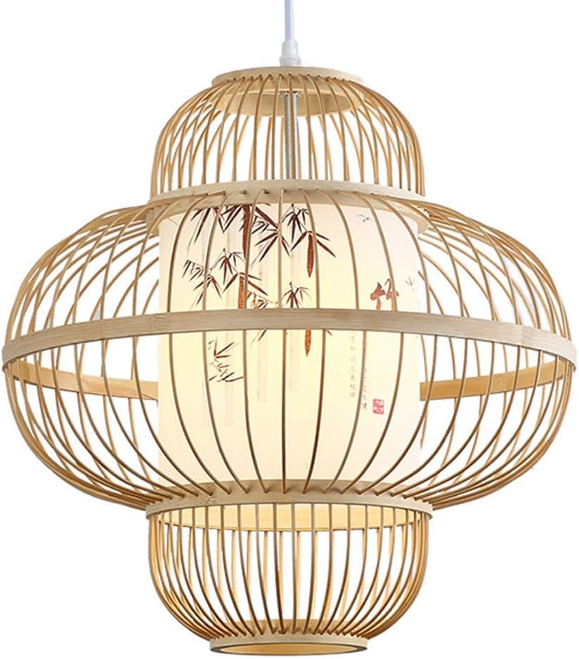 Lustre suspension en bambou tissé main style bohème chic pour îlot de cuisine et salon