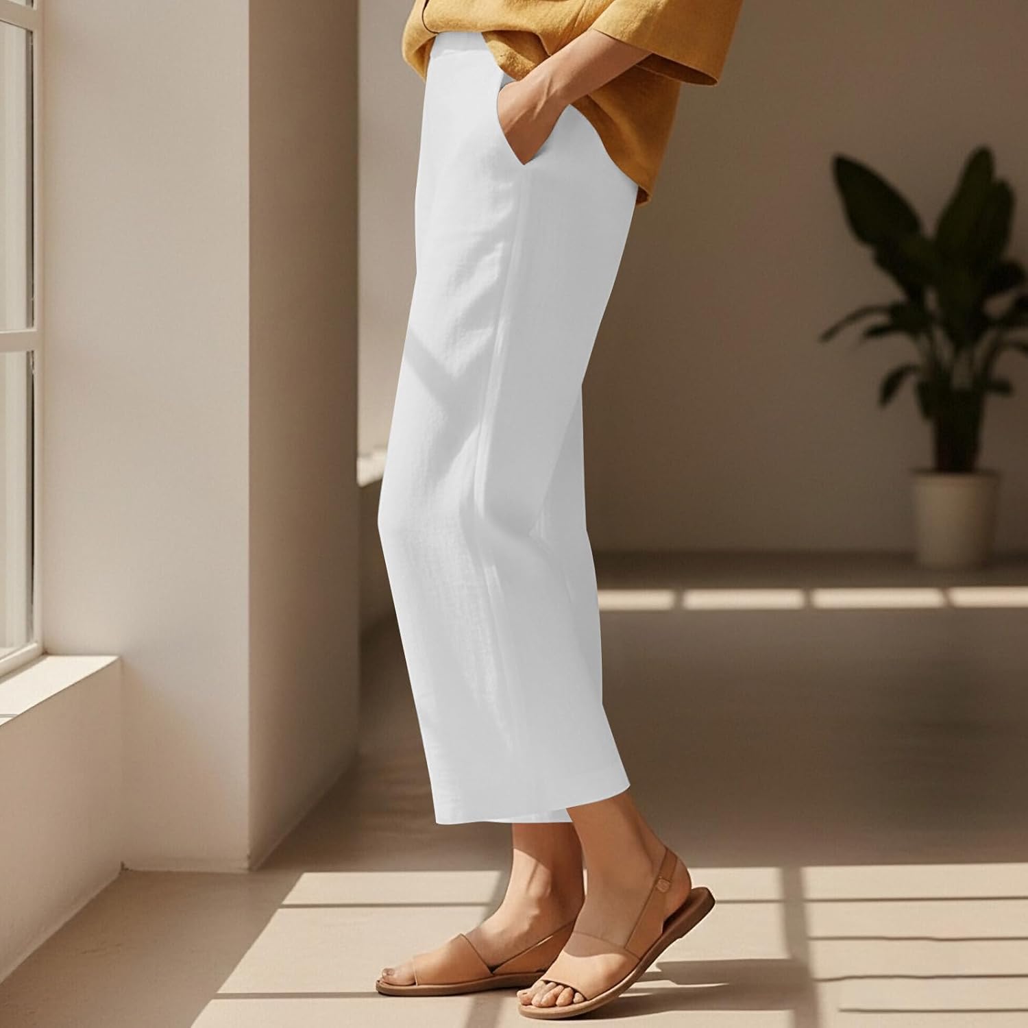 Womens Wide Leg Palazzo Pants 2026 High Waisted Casual Flowy Capri Pants Summer Beach Trousers with Pockets - Image 9