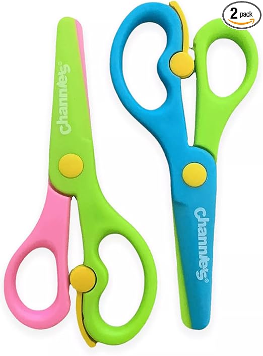 Channie's Safety Scissors for Small Hands (Ages 3-5) - Kid-Safe Plastic Training Scissors for Preschoolers, Child Hand-Eye Coordination Development, Kids Scissors, Toddler Safety Scissors (2 pack)