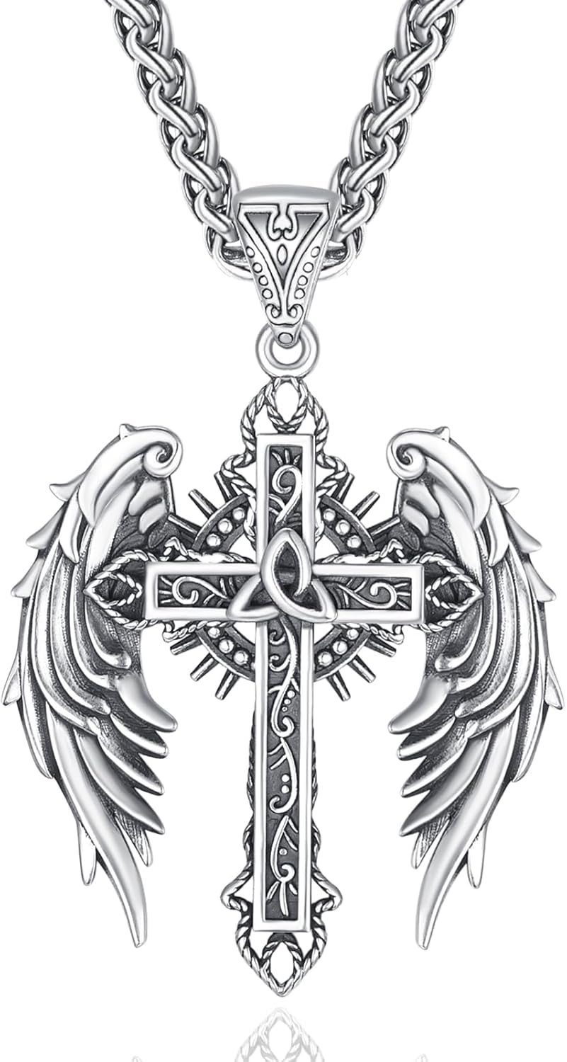 Cross Necklace for Men 925 Sterling Silver Men's Cross Necklace Catholic Religious Gifts