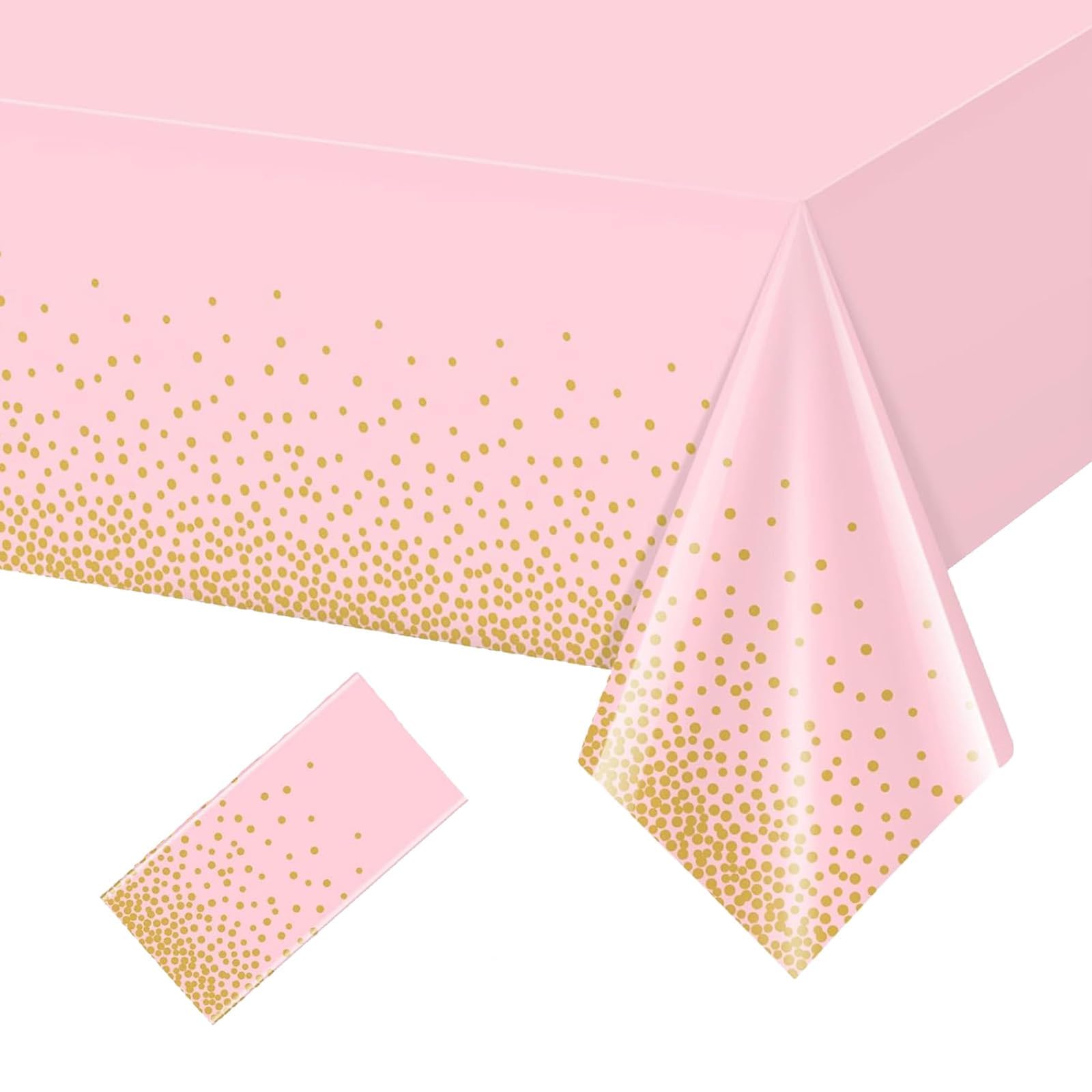 HUANYO 2 Pack Party Tablecloth for Rectangle Table, Gold Glitter Polka Dot Rectangular Table Cover, for Birthday Party, Wedding, Baby Shower, Bridal Shower, Christmas, 137 x 274cm (pink gold)
