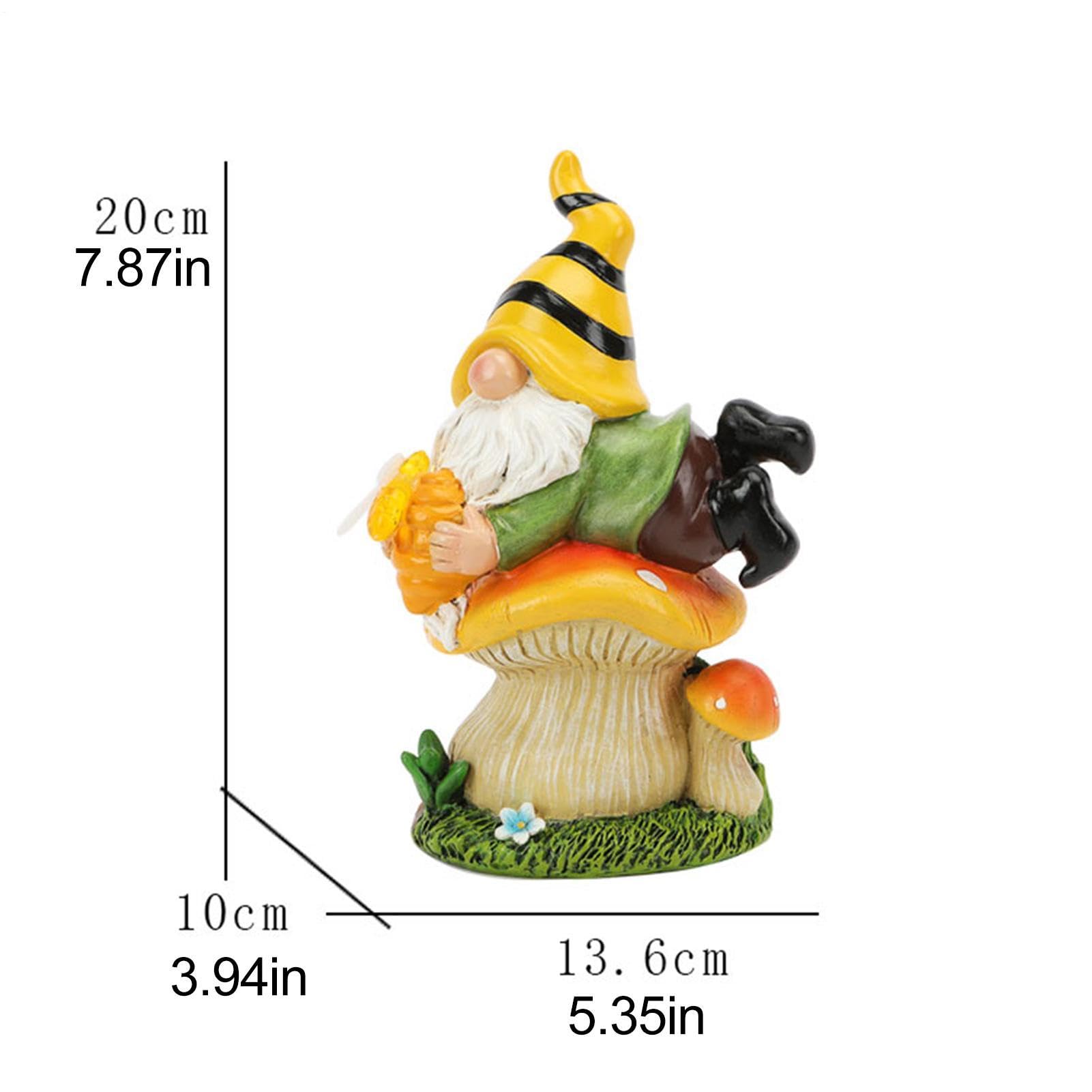 Statuetta decorativa a forma di nano in resina a energia solare | Gnomo a forma di ape sdraiato sul fungo per giardino, prato, patio, portico, balcone, cortile, laghetto, davanzale