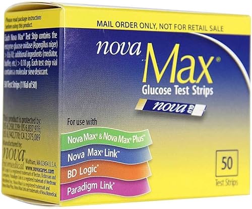 NovaMax Tiras de prueba de glucosa, caja de 50 tiras